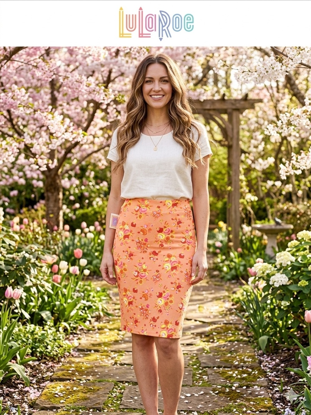 LuLaRoe Peach Floral Pencil Skirt